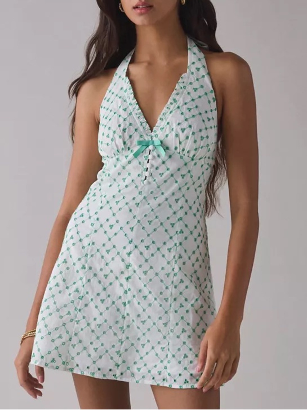 URBAN OUTFITTERS UO Kimchi Blue Charlie Eyelet Lace Halter Mini Dress L NEW NWOT